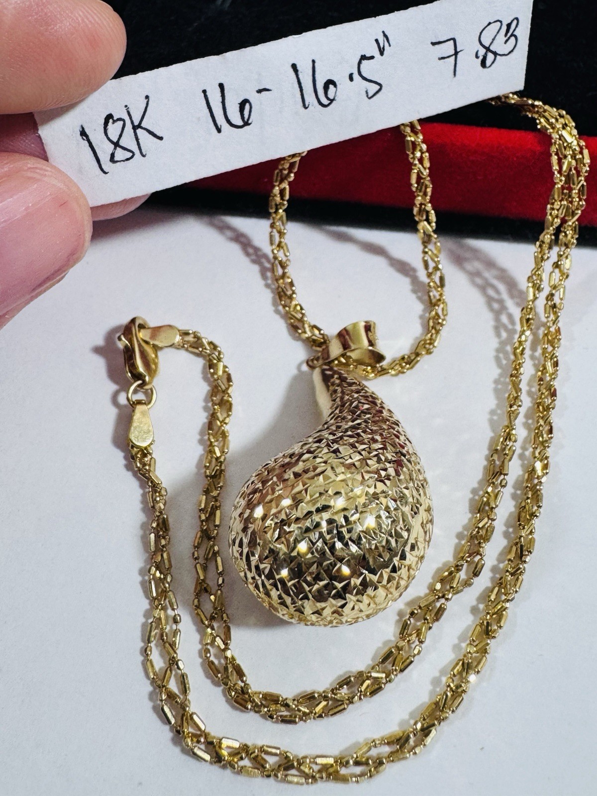 New 18K 750 Gold Women’s Teardrop Set Necklace 16”/16.5” long 7.83g 3mm Choker