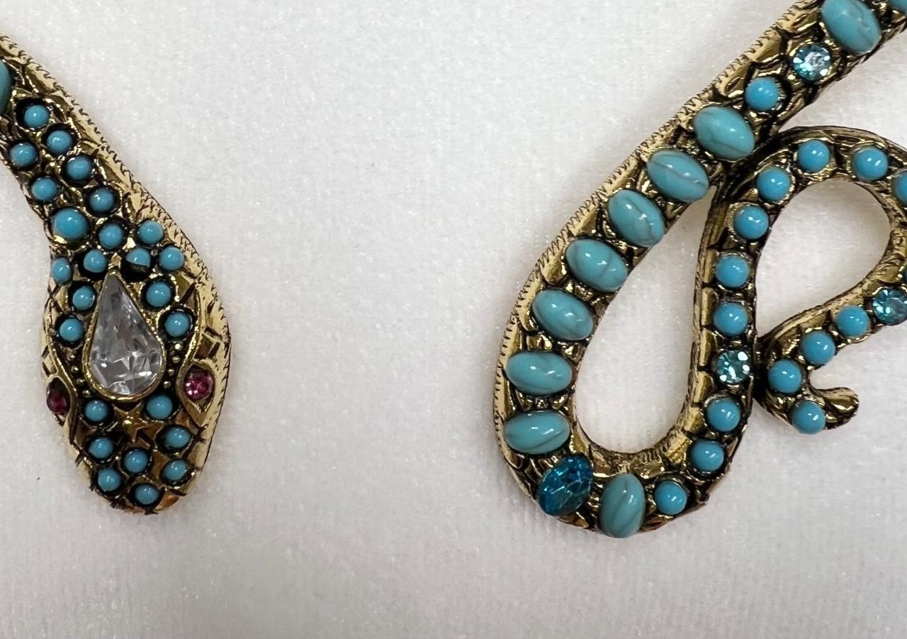 Blue Topaz Turquoise Rhinestone Snake Necklace Wrap Victorian Egyptian Rev. Faux