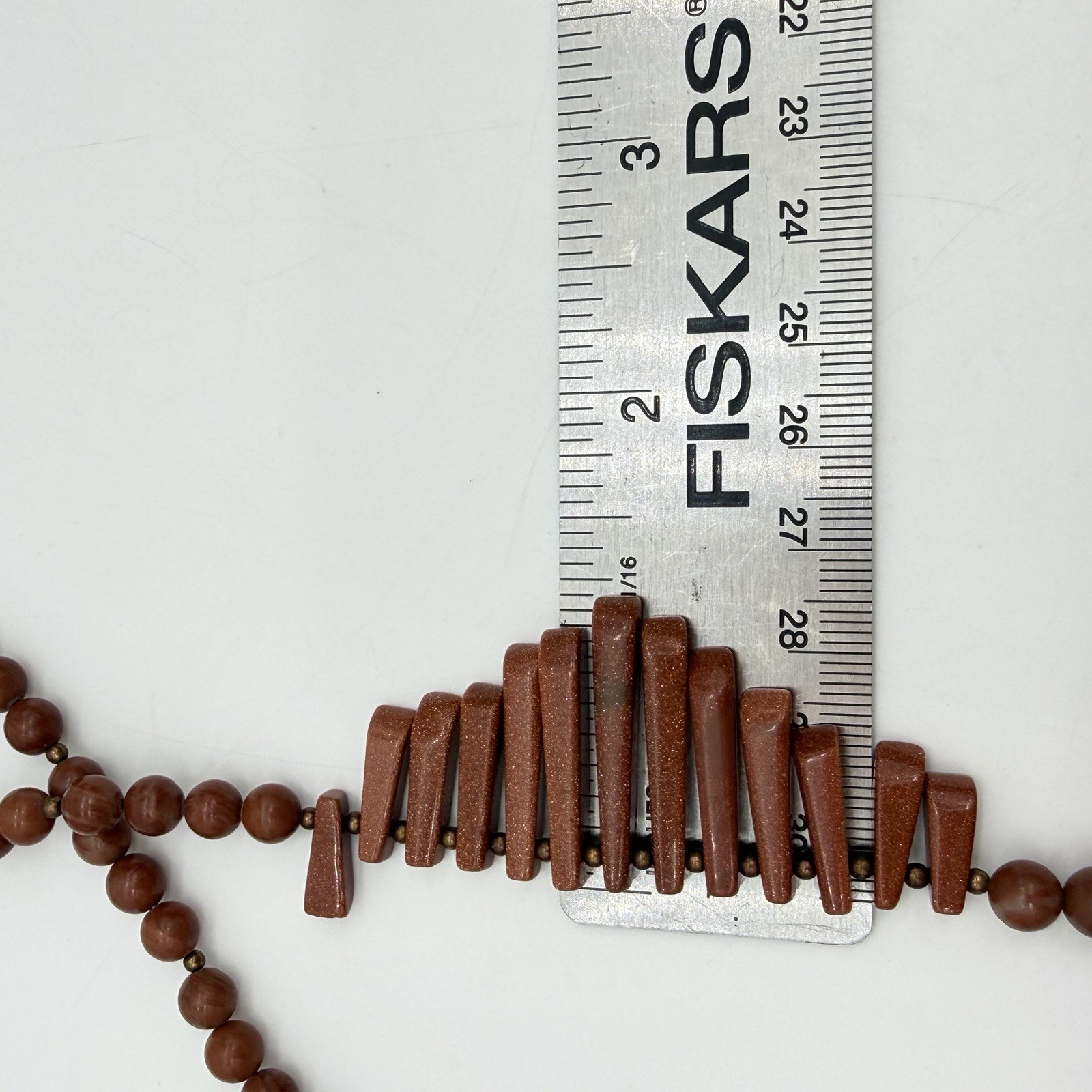 Vtg Sandstone Sunstone Necklace Tile Spike Slab Designer Signed