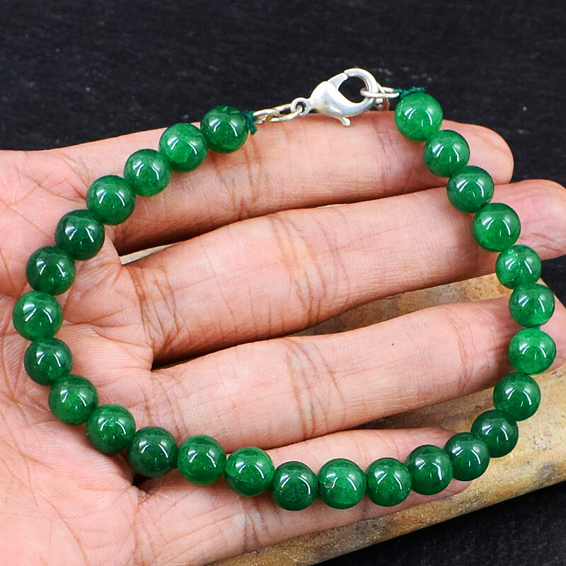 100.00 Cts Earth Mined 8″ Long Green Jade Round Shape Beads Bracelet NK 32E135