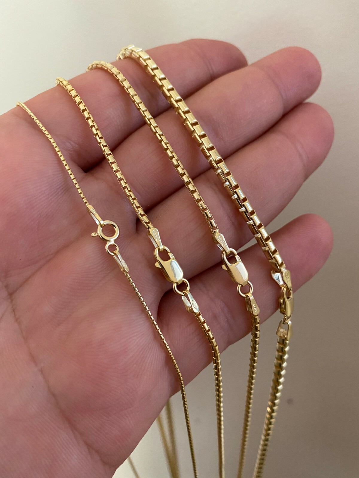 14k Gold Plated Solid 925 Sterling Silver Rounded Box Chain Necklace Men Ladies