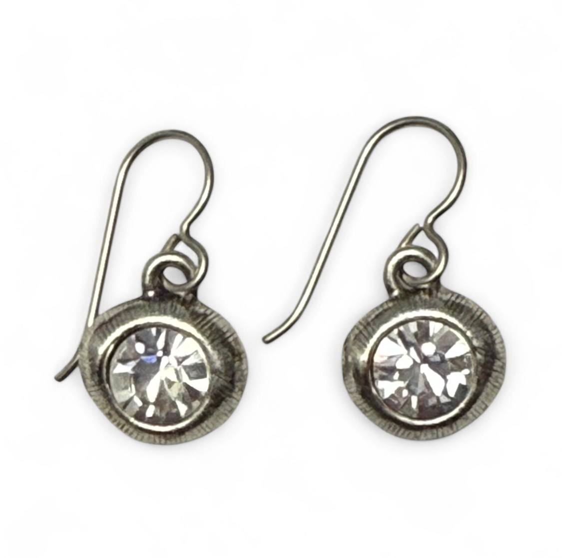 NEW Patricia Locke Silver / Crystal NUGGET French Wire Earrings – RETIRED SIGNED