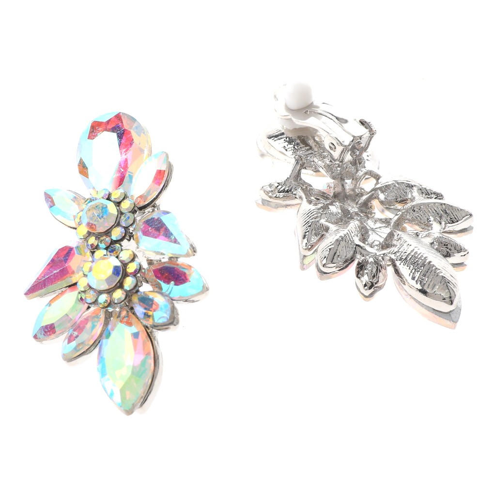 Silver Tone Metal Crystal Rhinestone Clip-On Earrings ER2587-SAB