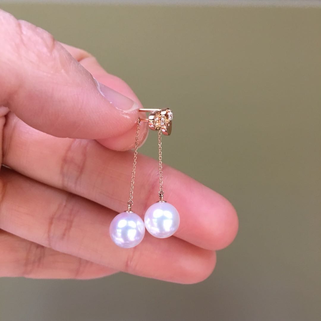 SOld not available Japanese Seawater Akoya Fairy Pearl W/Diamond Earring