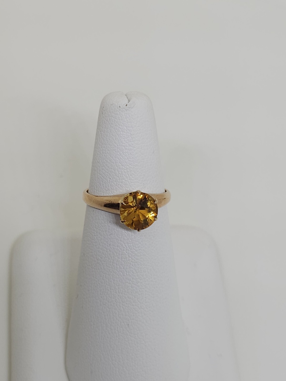 Vintage 12k Rose Gold 7.5 mm Round Citrine Solitaire Ring Size 5.75 2.4 Grams