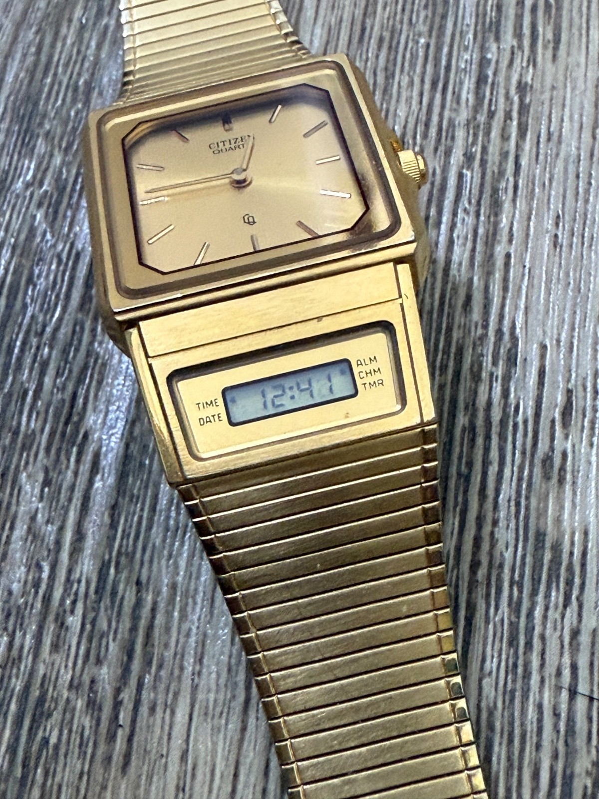 Vintage Citizen Quartz Ana Digi Gold Tone 8962-087607 Japan Men’s Watch Runs