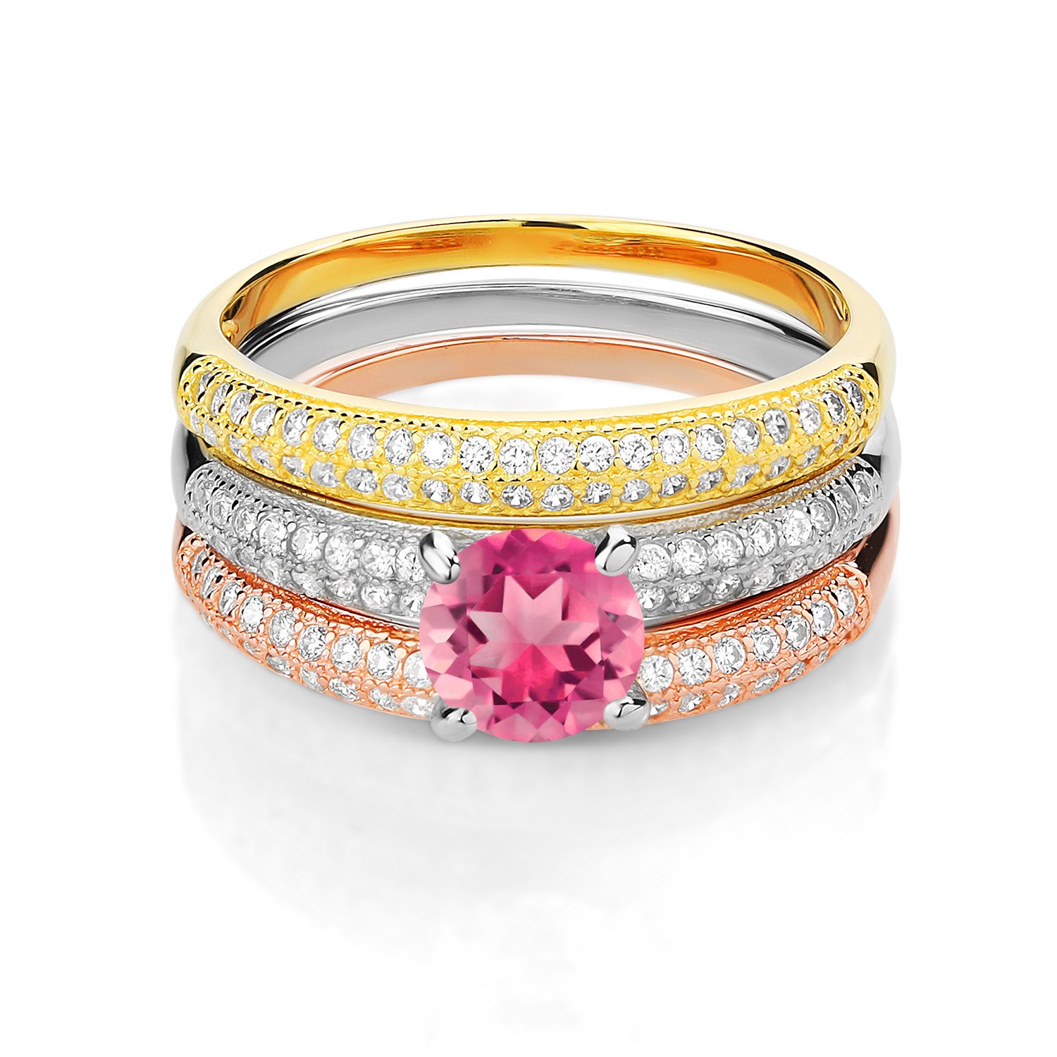 2.94 Ct Round Pink Mystic Topaz 925 Sterling Silver Set of 3 Stacking Ring