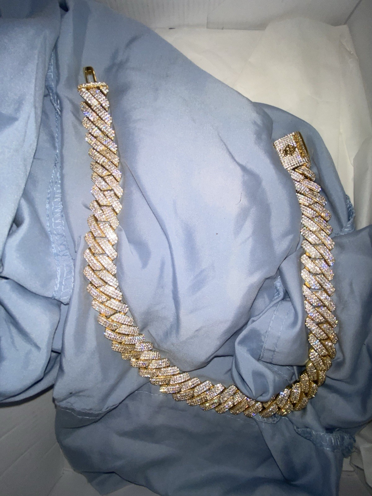 Gold Tone Iced Out Cuban Link Necklace Pavé Rhinestone Box Closure GRA