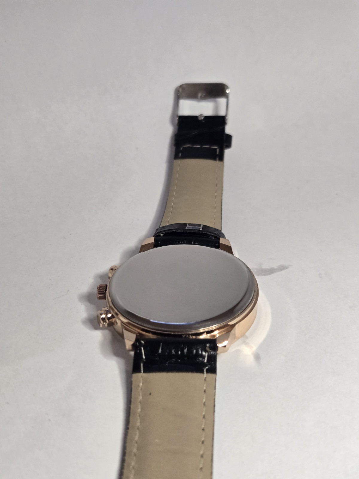 Geneva Men’s Quartz Analog Dress Watch Black Dial Rose Gold Case Leather Strap