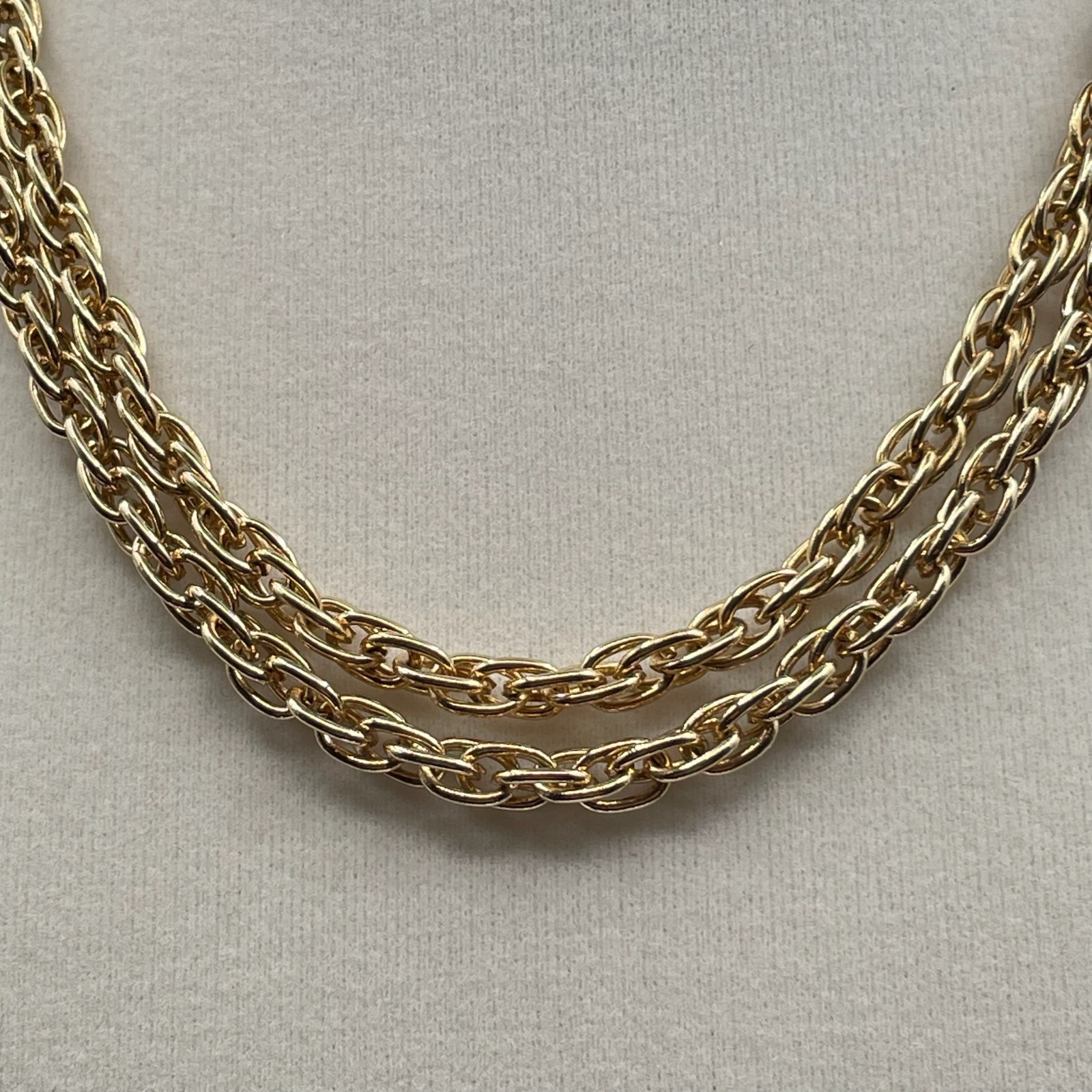 Vintage Gold-Tone Classic Braided Twist Chain Triple-Strand Push-Lock Necklace