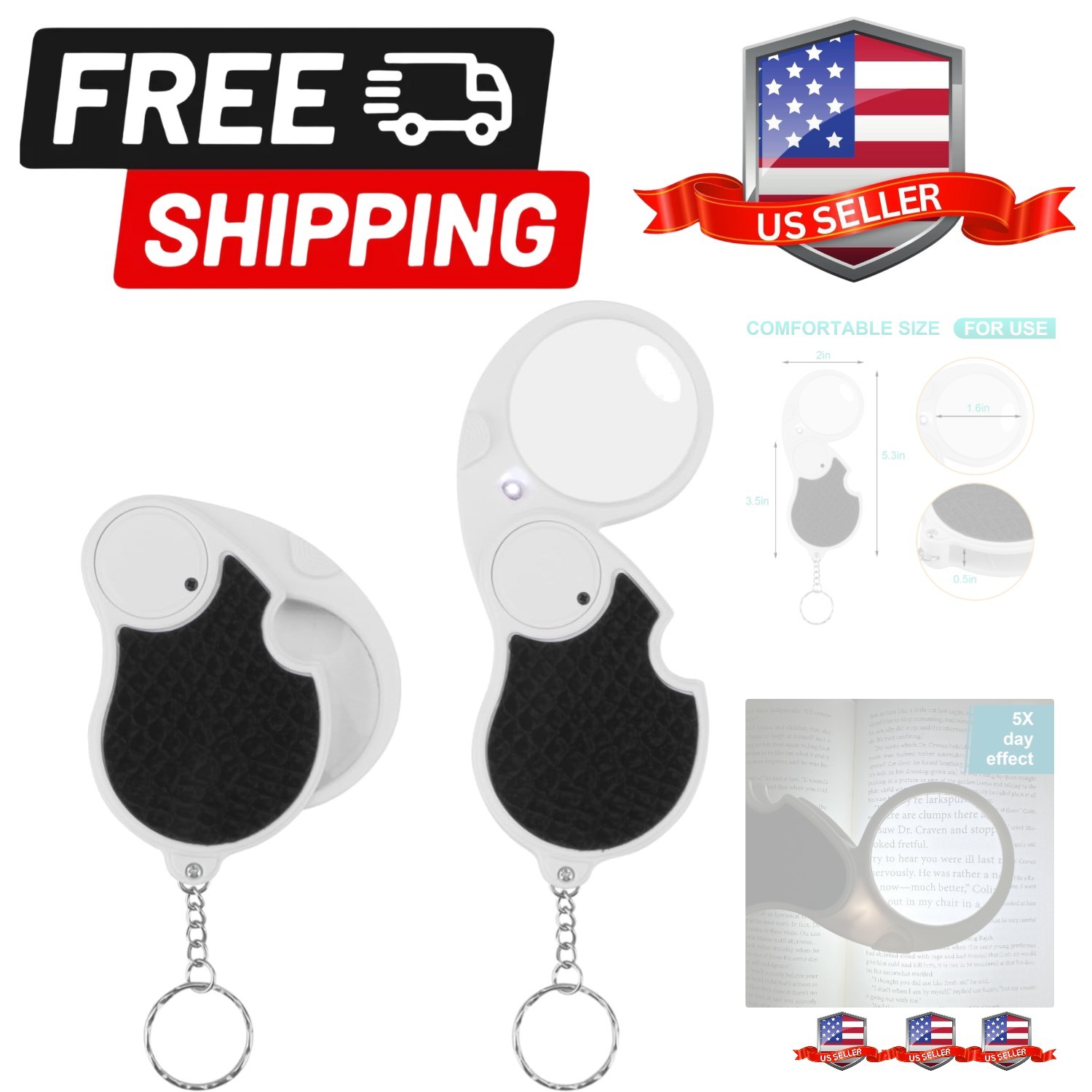Mini Pocket Magnifier with Light‌ 5X Keychain Jewelers Loupe Anti-Slip Handhe…