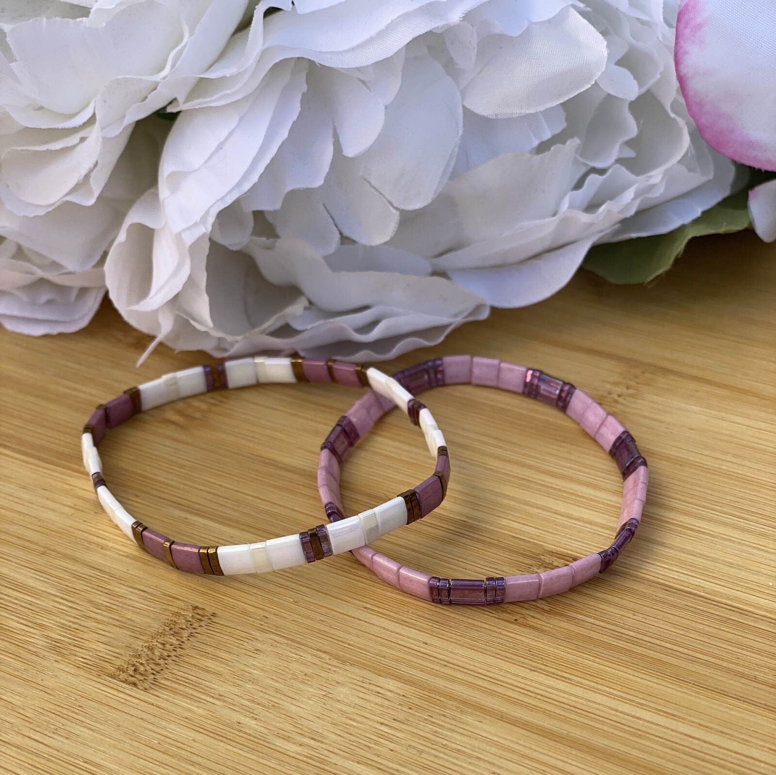 Miyuki Tila bracelet boho Japanese glass tile stackable minimal USA