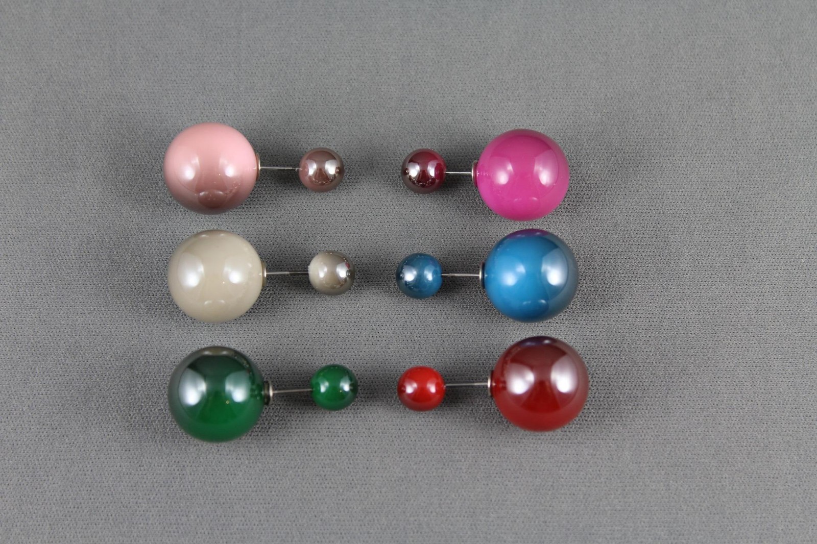 fuchsia front back earrings double ball post stud stick reversible ear jacket
