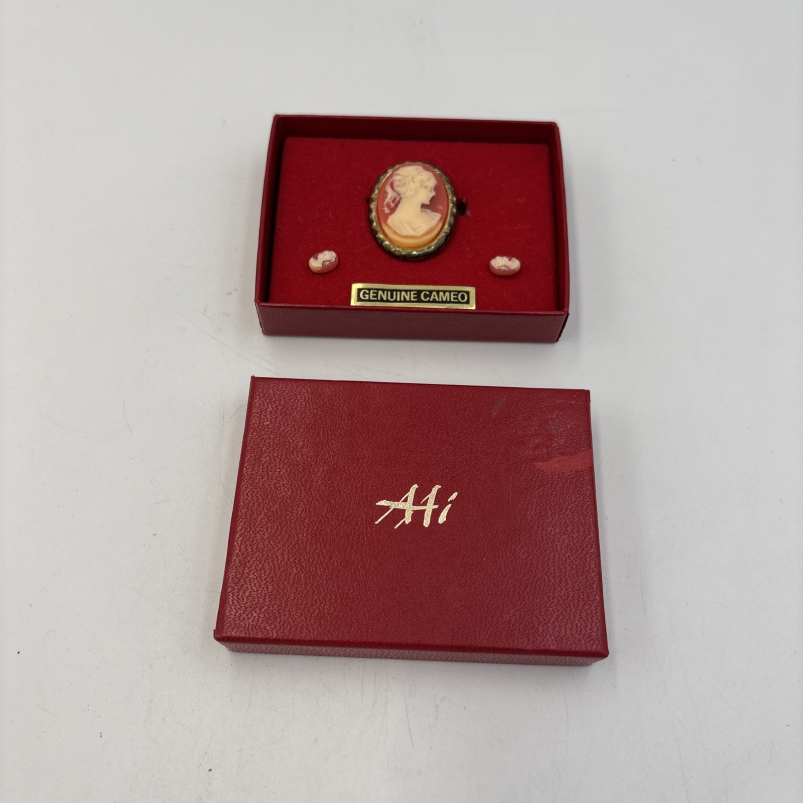 Antique Western Germany Cameo Brooch Clip Earring Set Estate Jewelry Lady Head