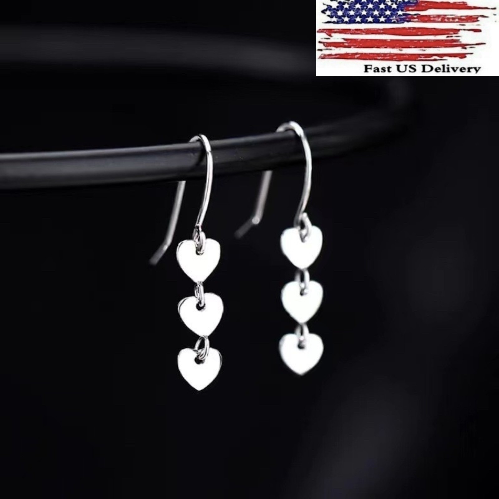 Women Girl Dangle Drop Heart Stud 925 Sterling Silver Post Earrings B60