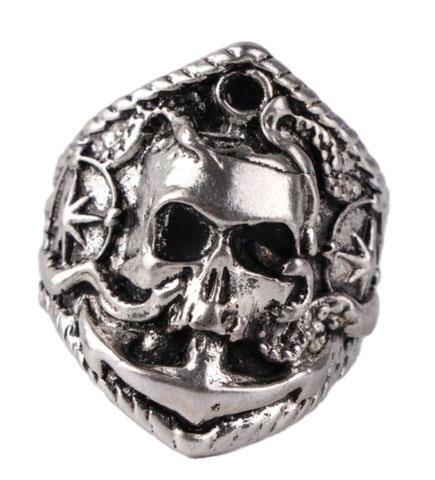 NAUTICAL PIRATE SKULL RING WITH ANCHOR & STARFISH ocean BRX067 skeleton new META