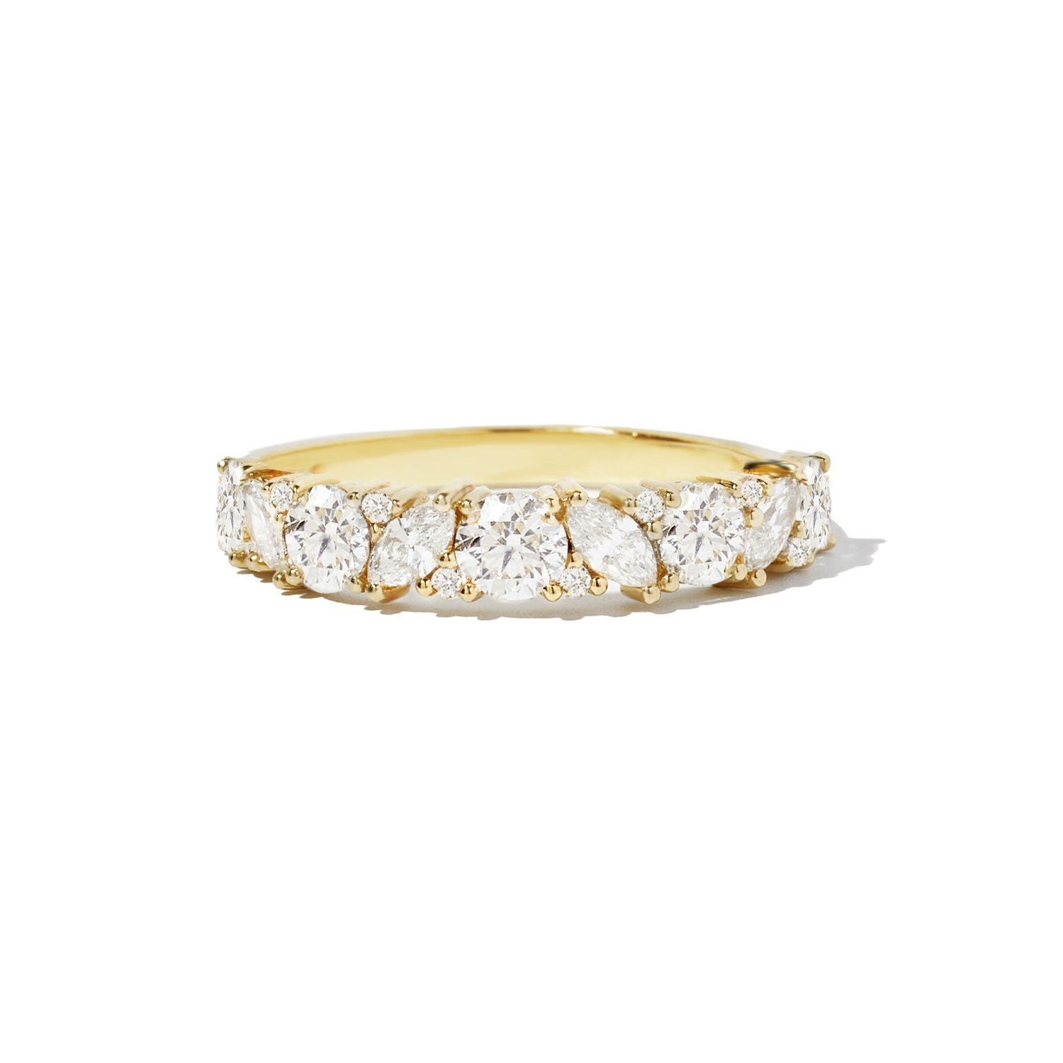 1.09 CT Round & Marquise Cut VVS1 Moissanite Wedding Band 14K Yellow Gold Plated