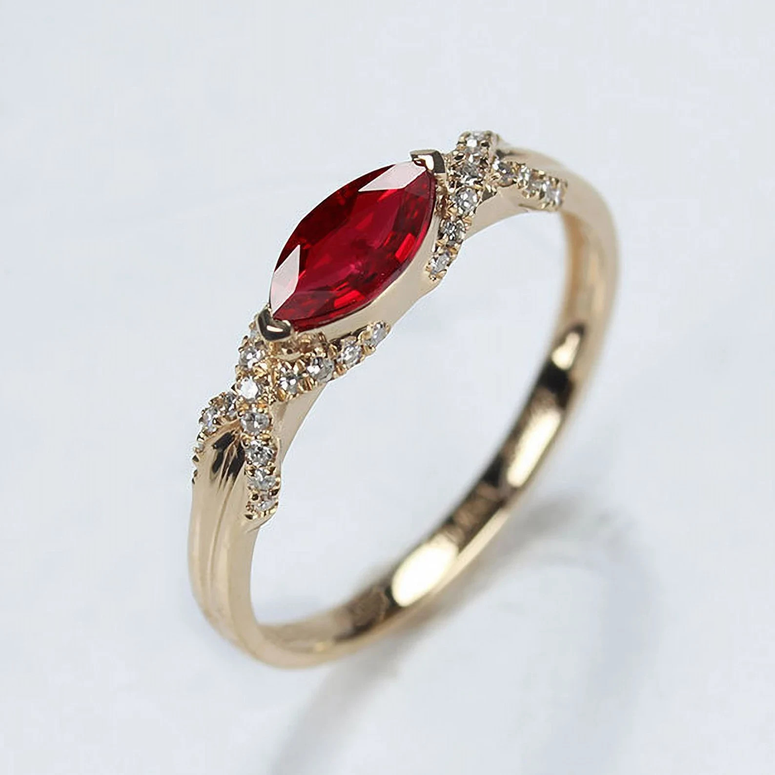 2.56 Ct Marquise Simulated Ruby Women’s Engagement Ring 14k Yellow Gold Plated