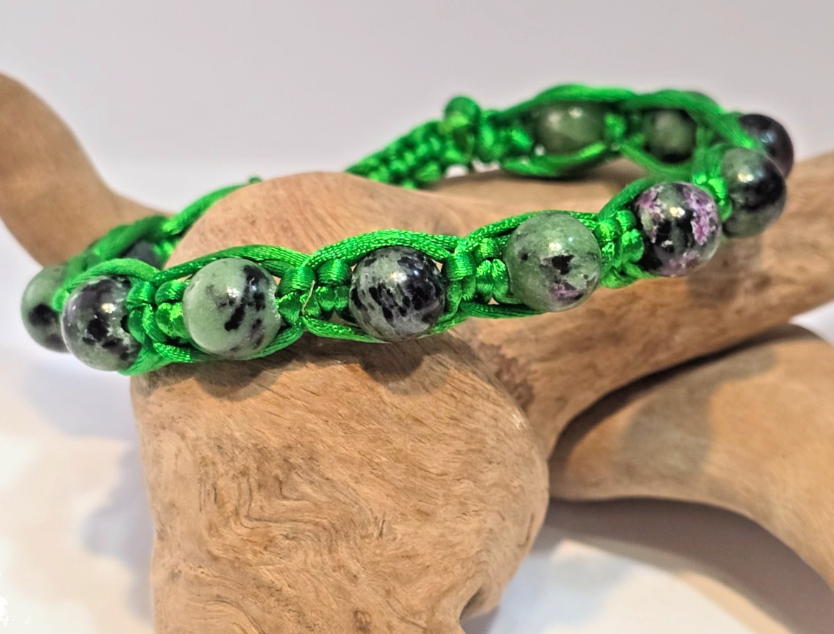 Macrame and Ruby Zoisite Gemstone Bead Adjustable Bracelet