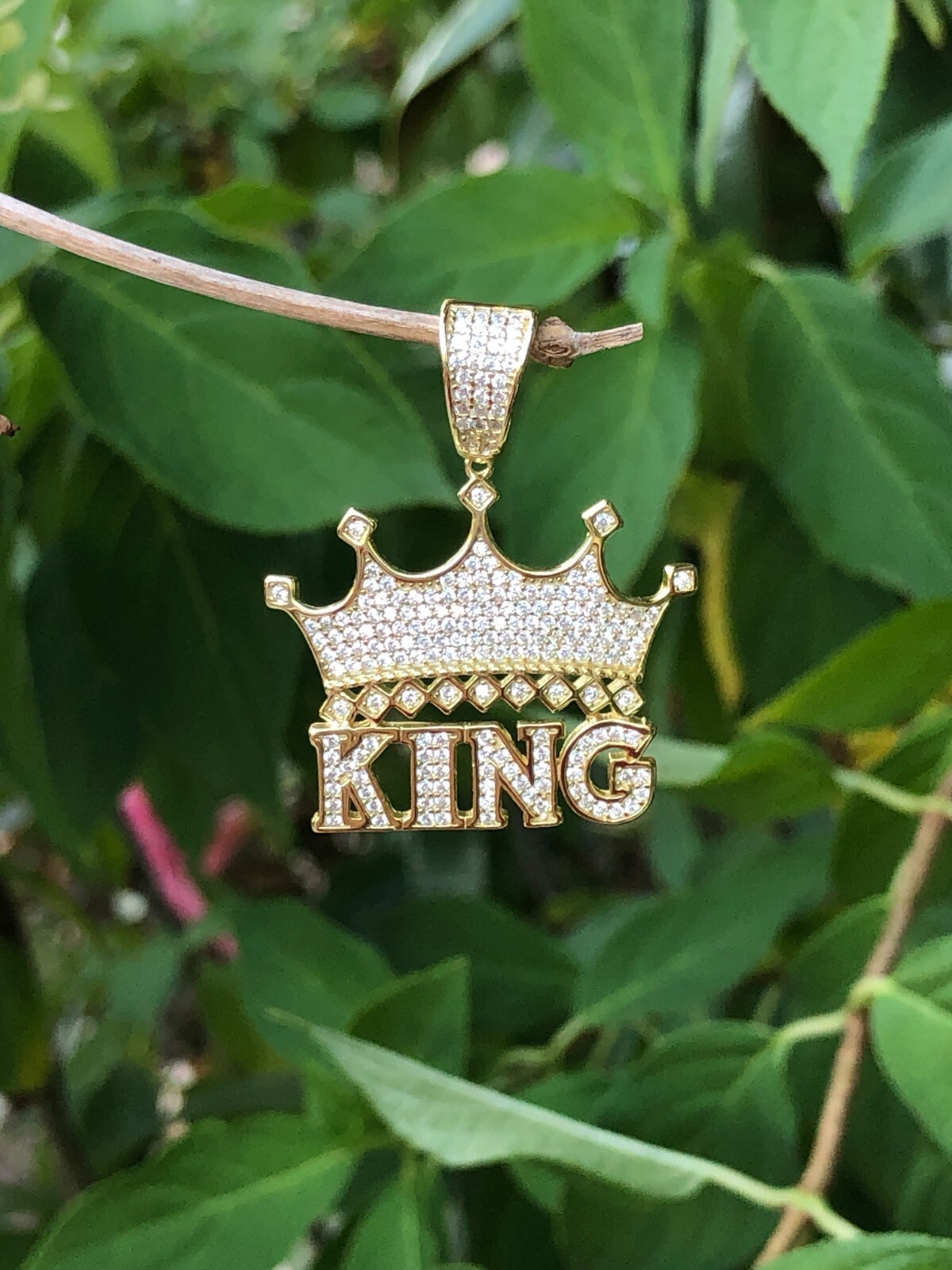 925 Sterling Silver CZ Gold Crown King Pendant Men 23.5mm(0.93″)/35mm(1.38″)