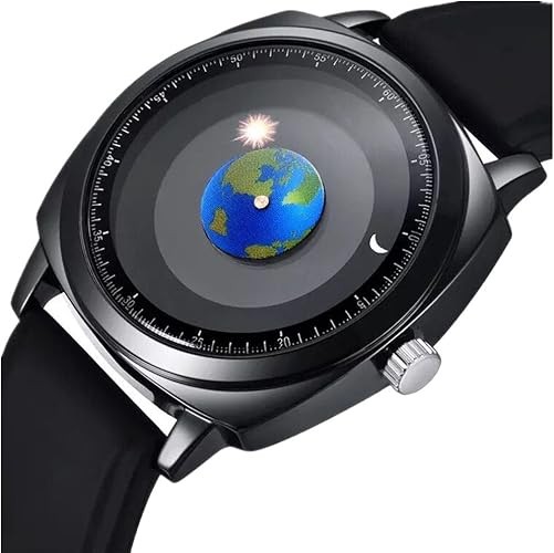 50M Waterproof World Map Watches for Men Classic Earth Globe Moon Sun Rotatin…