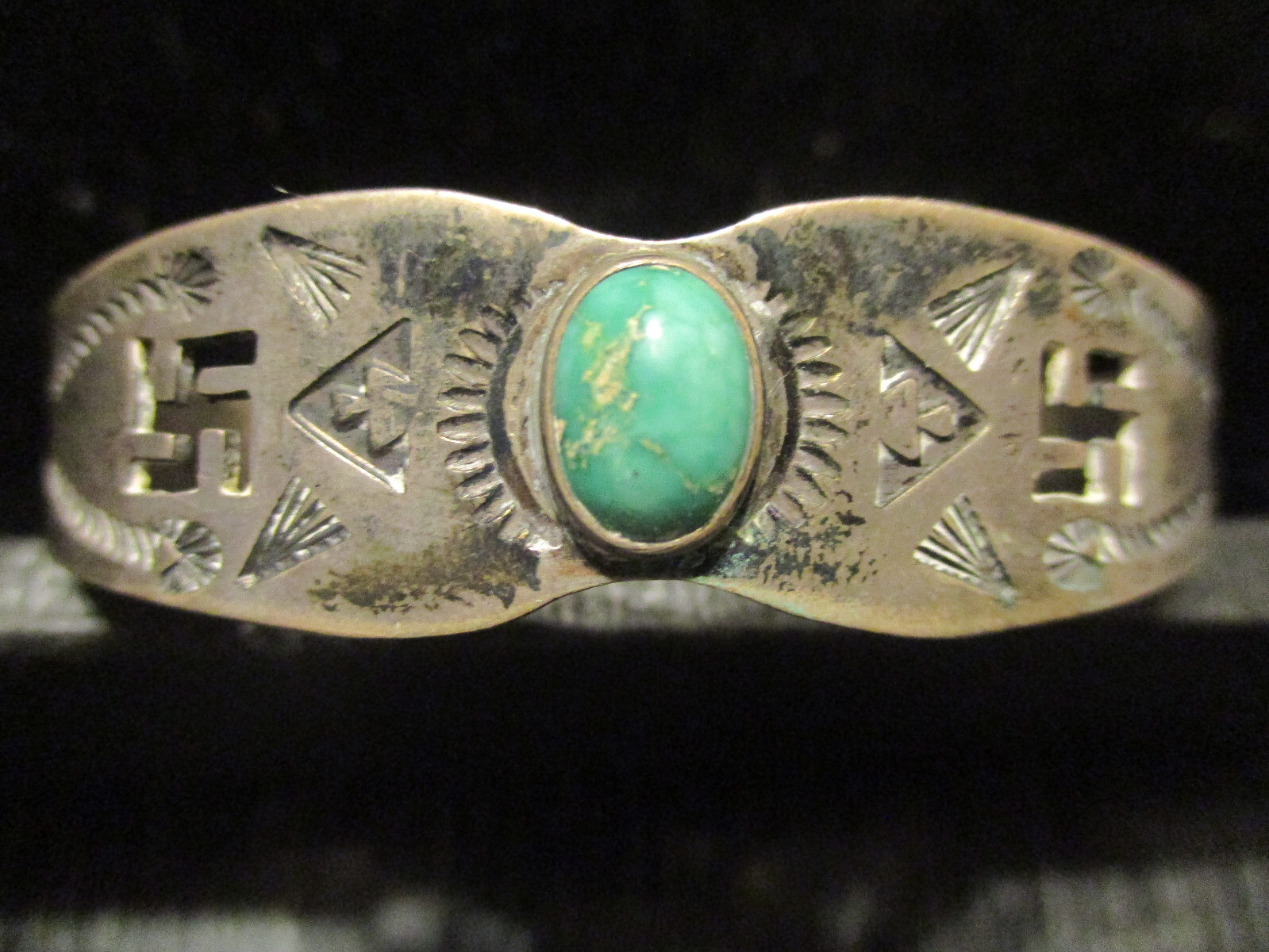 Fred Harvey Era Vintage Navajo Sterling Whirling Log Turquoise Cuff Bracelet!