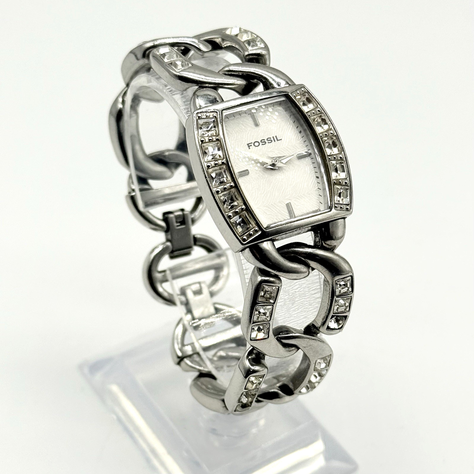 Vintage Fossil F2 Ladies Watch -Crystal Glitz Link Bracelet -Y2K -New Battery