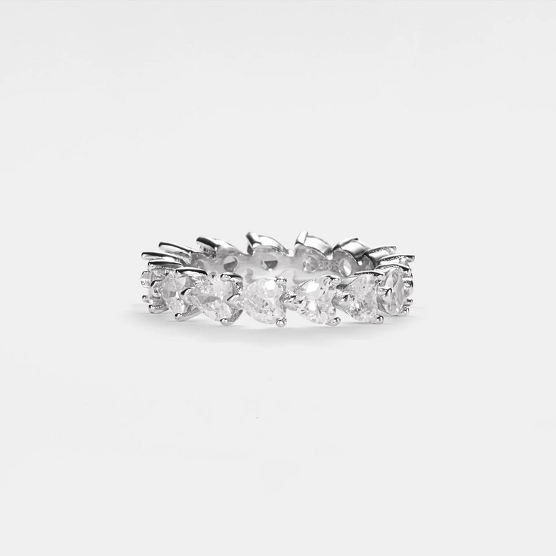 Pave Pink Heart Eternity Wedding Band in 925 Sterling Silver
