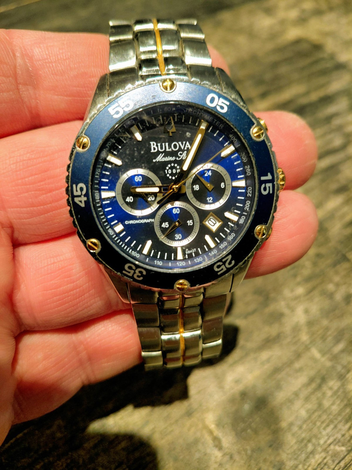 Bulova Marine Star Men’s Blue Dial Stainless Chronograph Quartz Watch