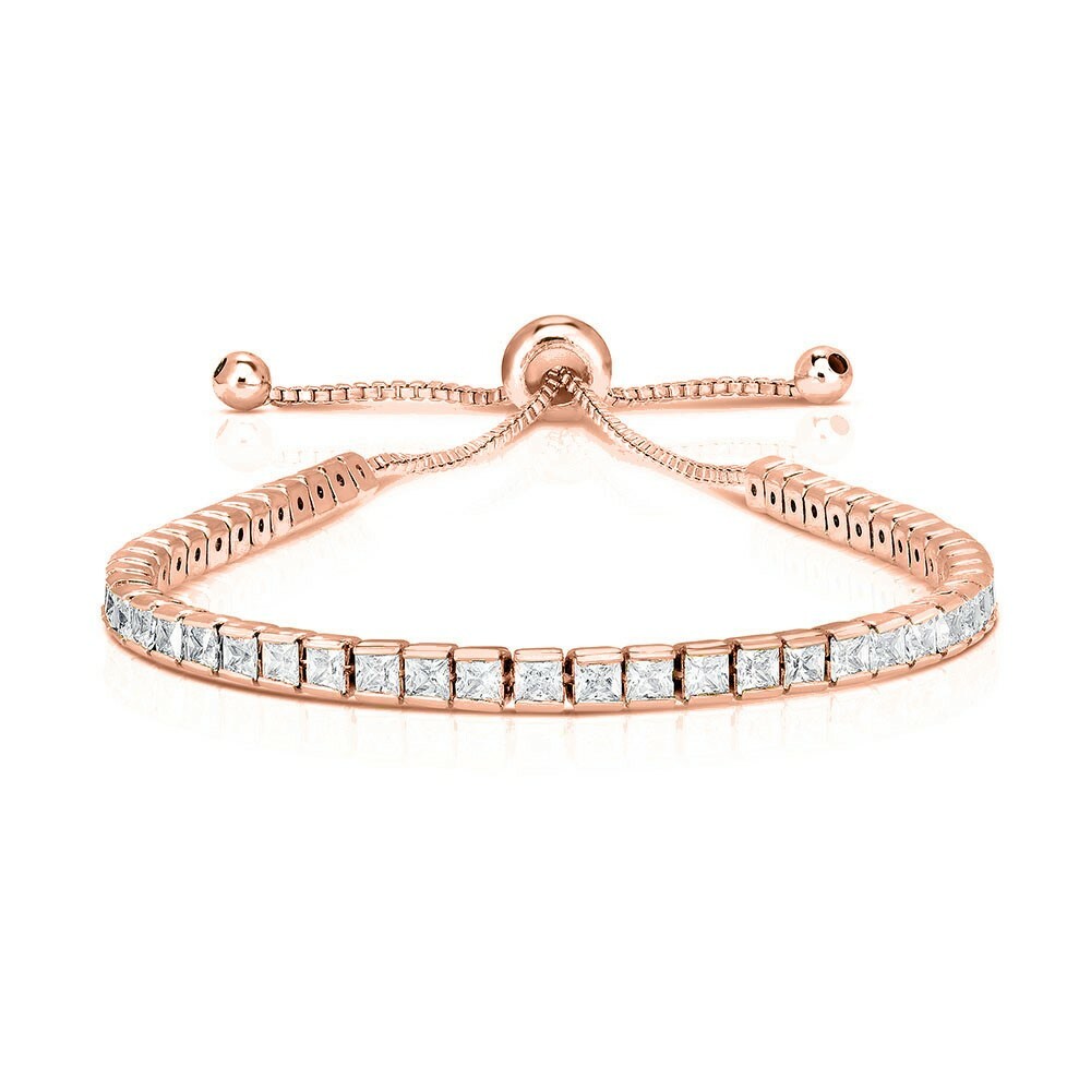 Womens Sterling Silver Cubic Zirconia Adjustable Tennis Bracelet- Square CZ