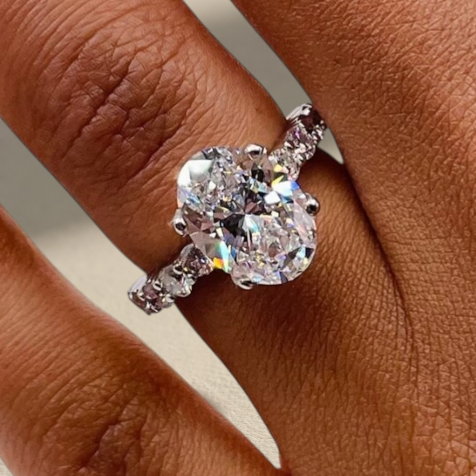 IGI Certified Lab Grown 2.75 TCW Oval Cut Diamond Engagement Ring 18k White Gold