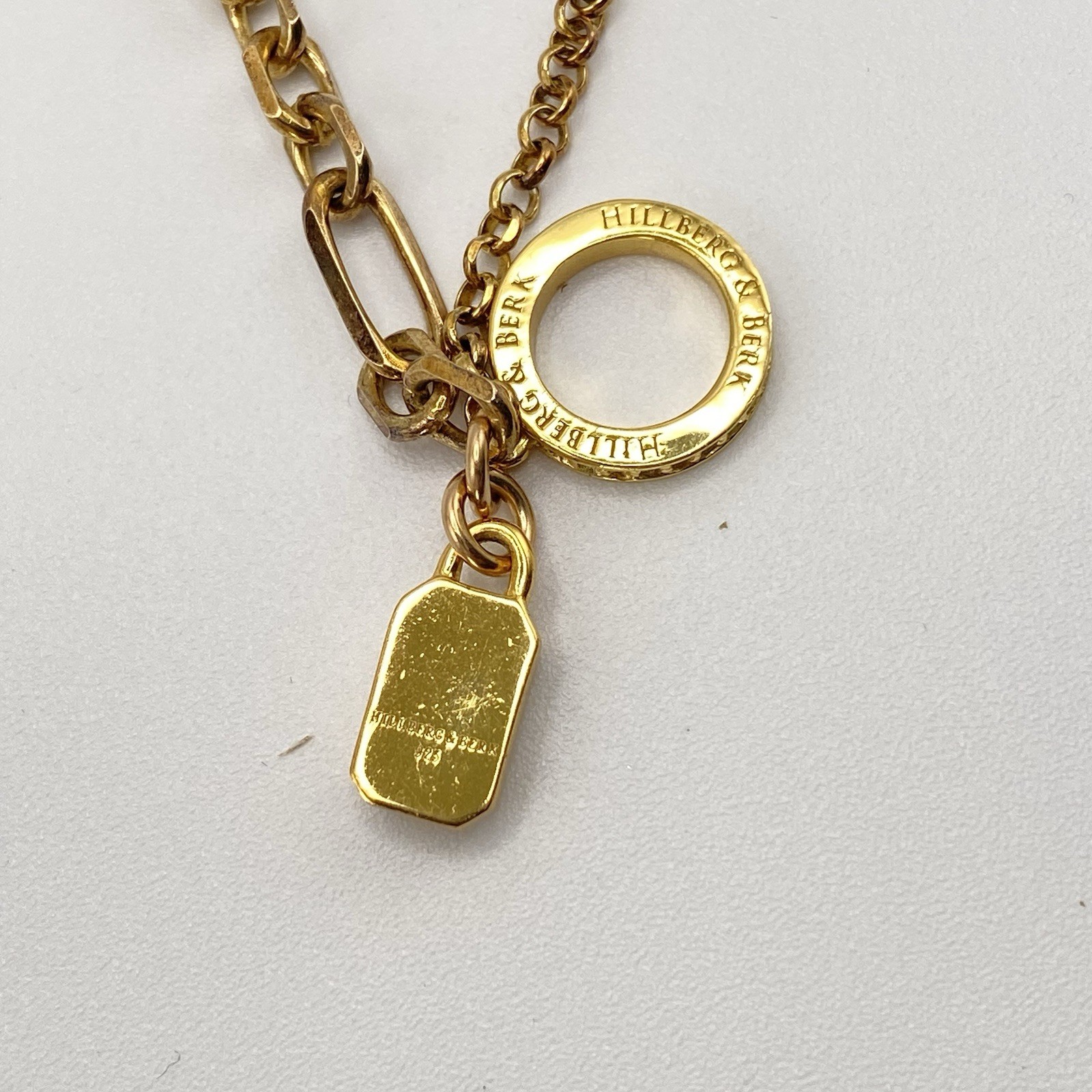 Hillberg & Berk Gemstone Bracelet 925 Gold Paper Clip Lock Charm Cubic Zirconia