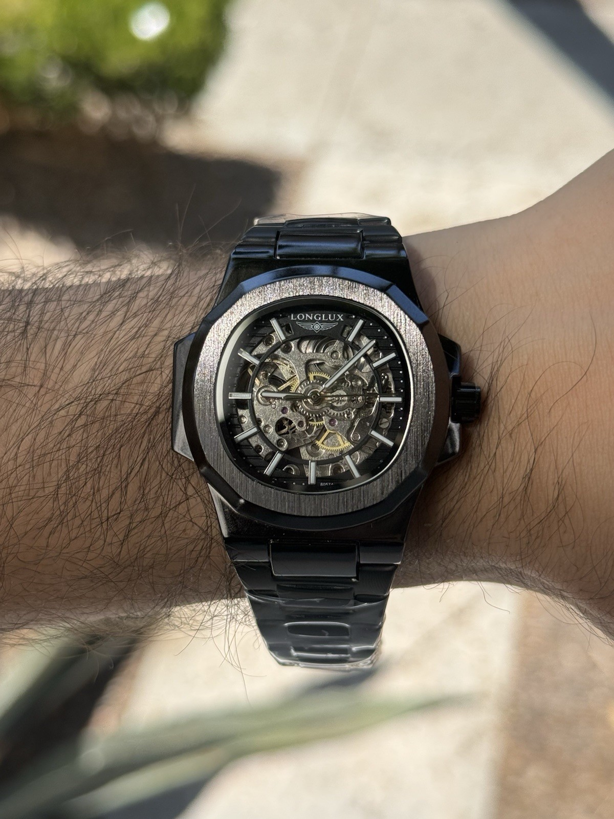 Reloj Nuevo Skeleton Automatic Men’s Watch Black Steel Bracelet 40mm 3ATM Lume