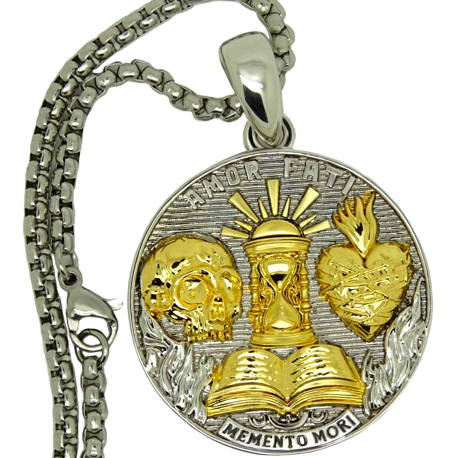 Stoic Medallion Brass Pendant Memento Mori Necklace Amor Fati Gold Plated