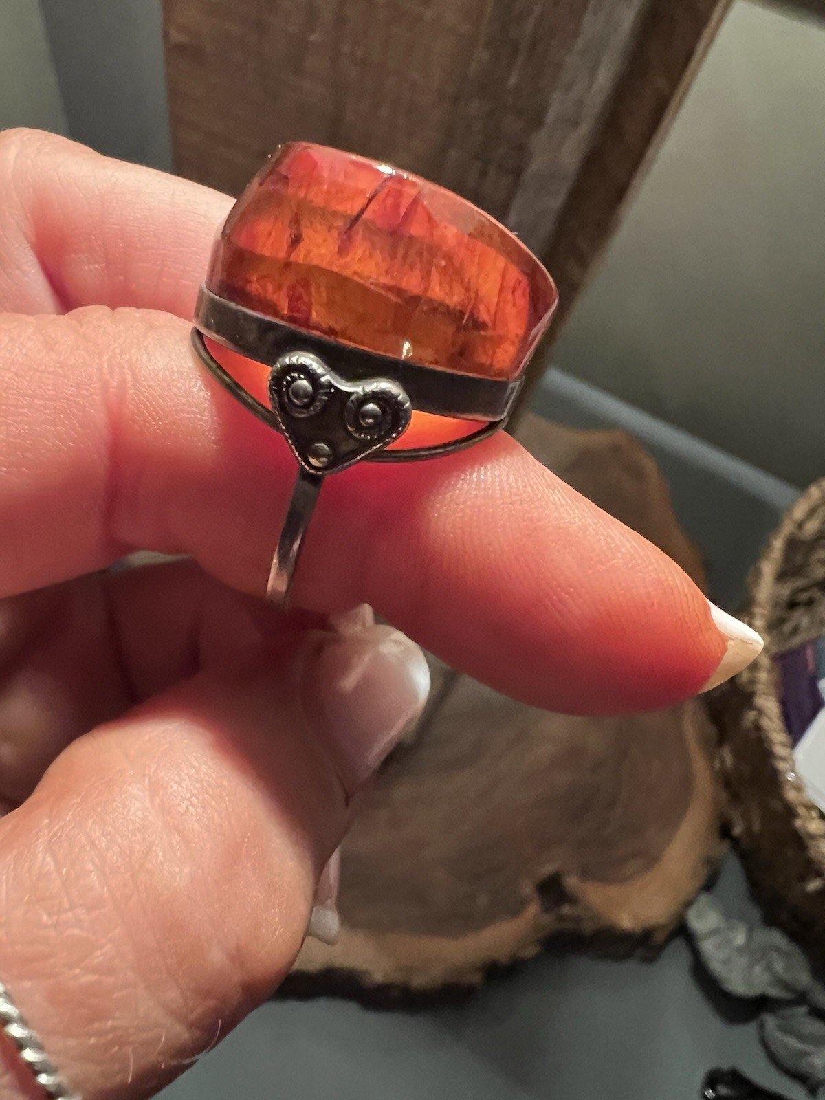 Vintage 1970’s Baltic Cognac Cabochon Amber Statement Ring