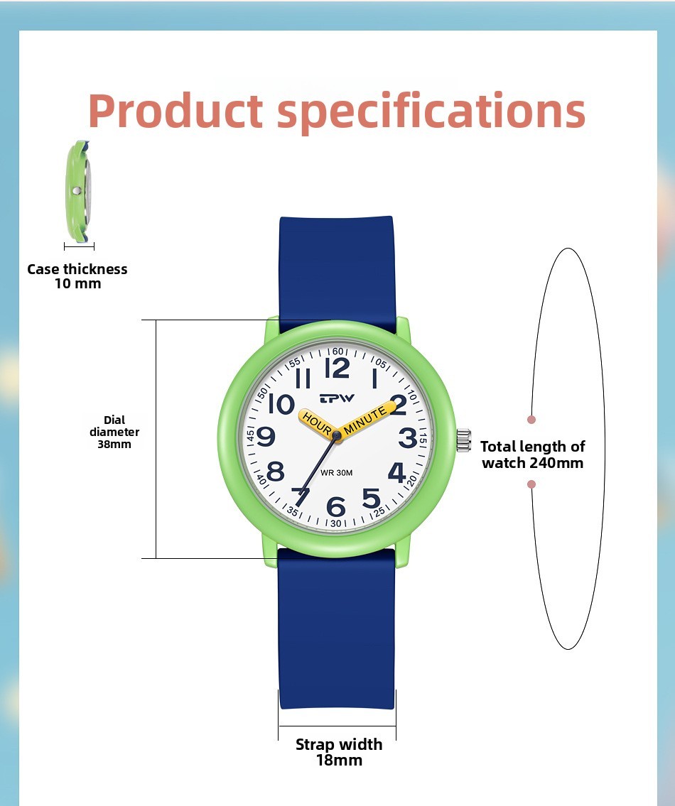 Kids Learning Time Analog Watch 30M Waterproof Quartz Wristwatch for Boys Girls