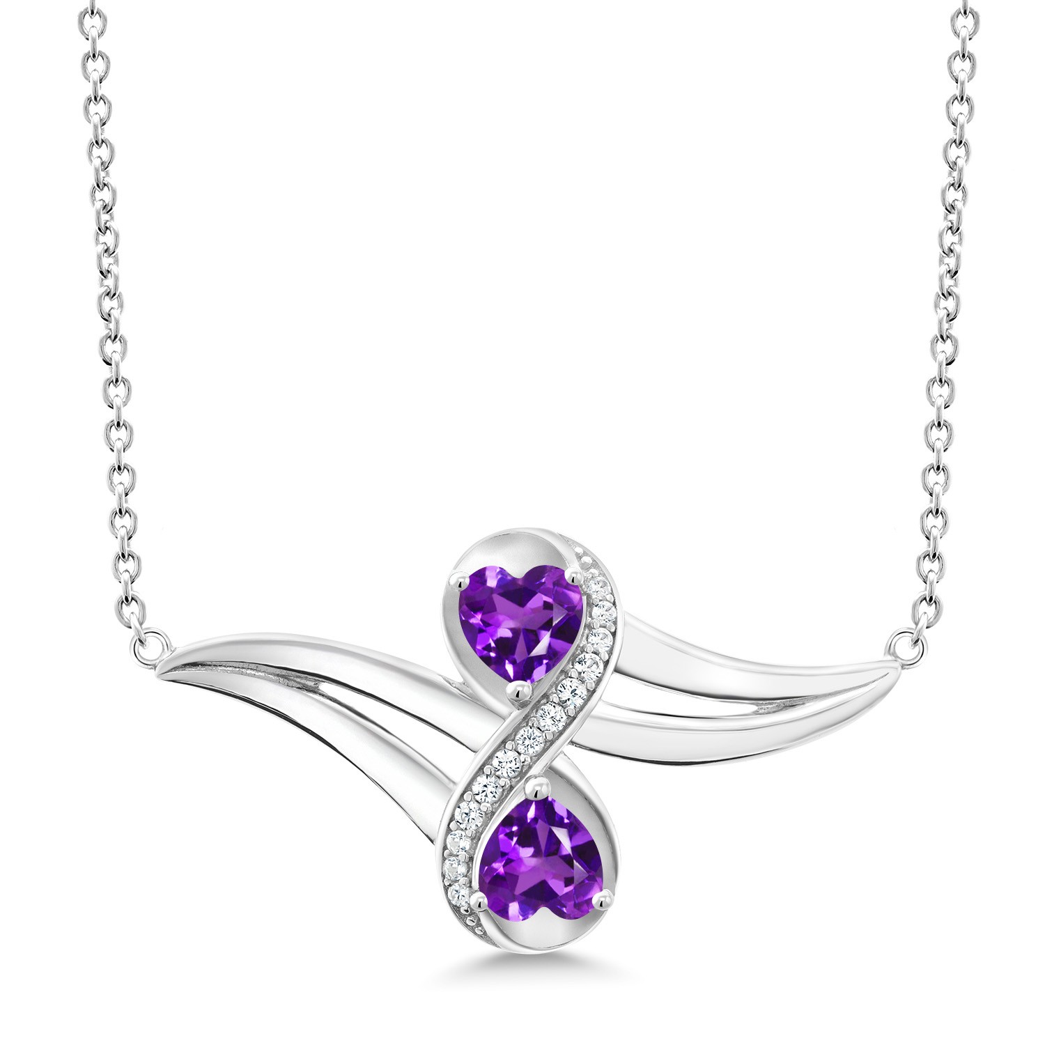 2 Heart Infinity Pendant Necklace for Women | 925 Sterling Silver | Gemstone