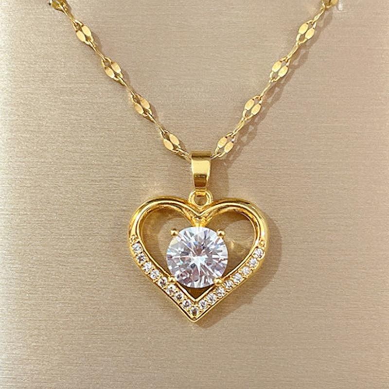 Women’s Fashion Jewelry Gold Heart Cubic Zircon Pendant Necklace 421