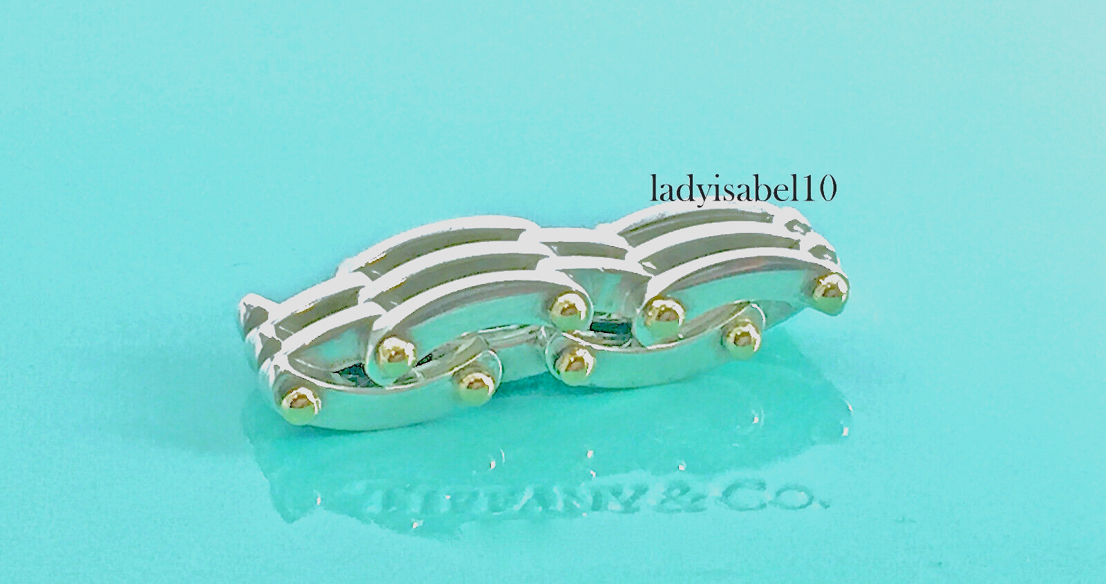 Sz 7.5 Tiffany & Co Gate Link 18k Gold 925 Silver Ring 12mm w/ Pouch – Authentic