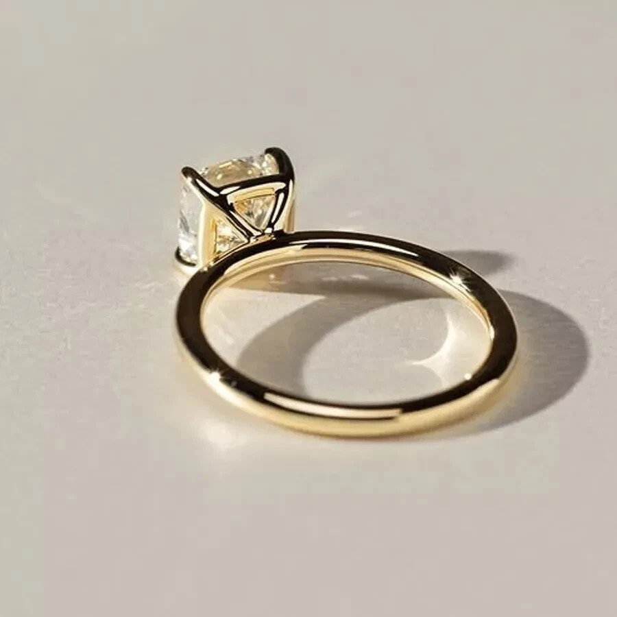 2Ct Cushion Cut Lab-Created Diamond Women’ Solitaire Ring 14K Yellow Gold Plated
