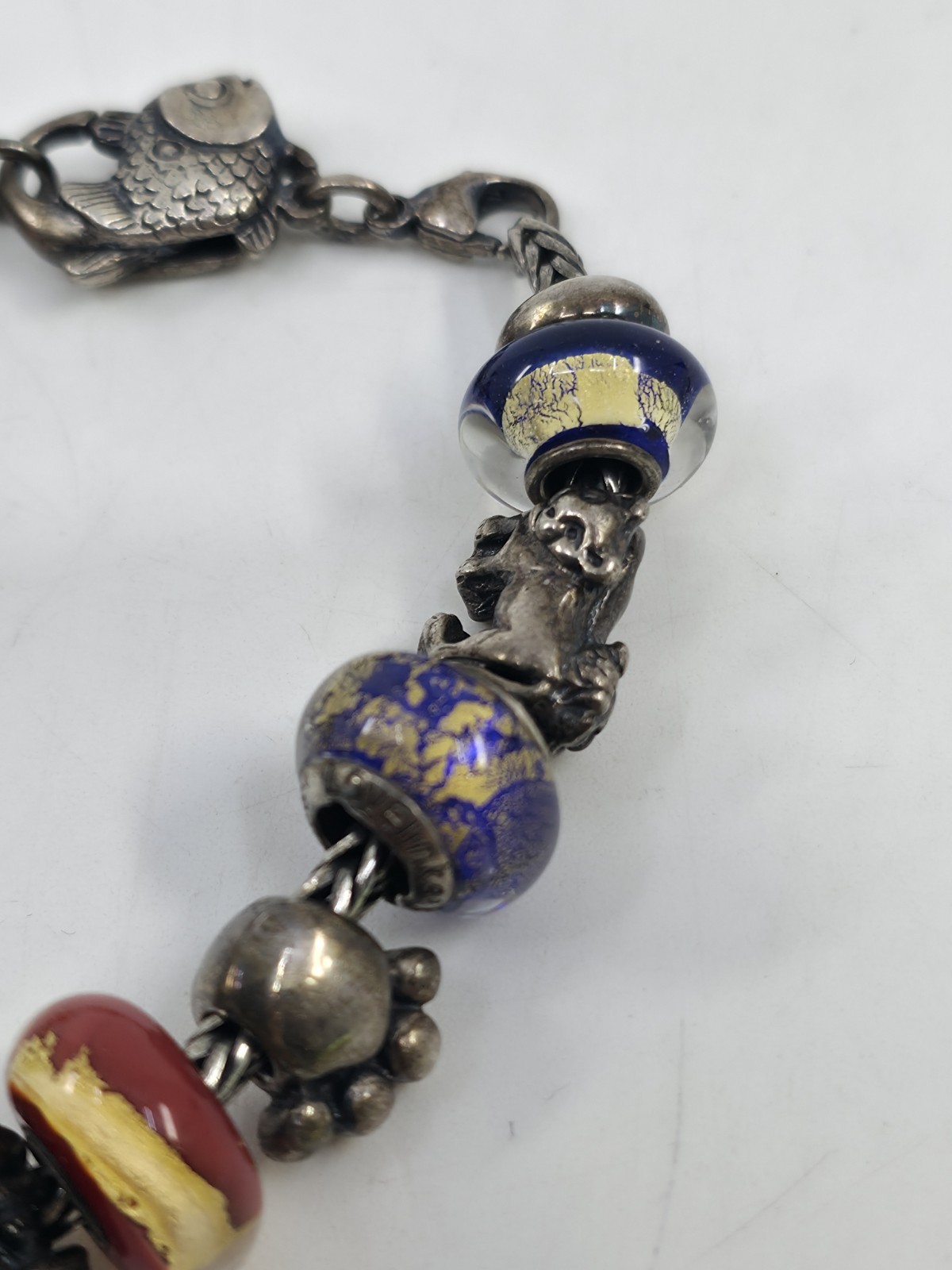 Trollbeads LAA 925S Silver Bracelet Big Fish Lock Yin Yang Blue Desert Beads