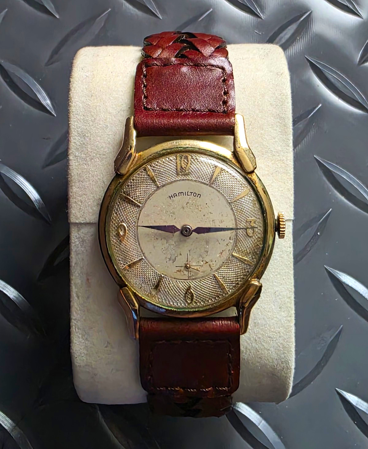 Hamilton Vintage Manual Mechanical 1950s Silver Dial 34mm Brown Leather