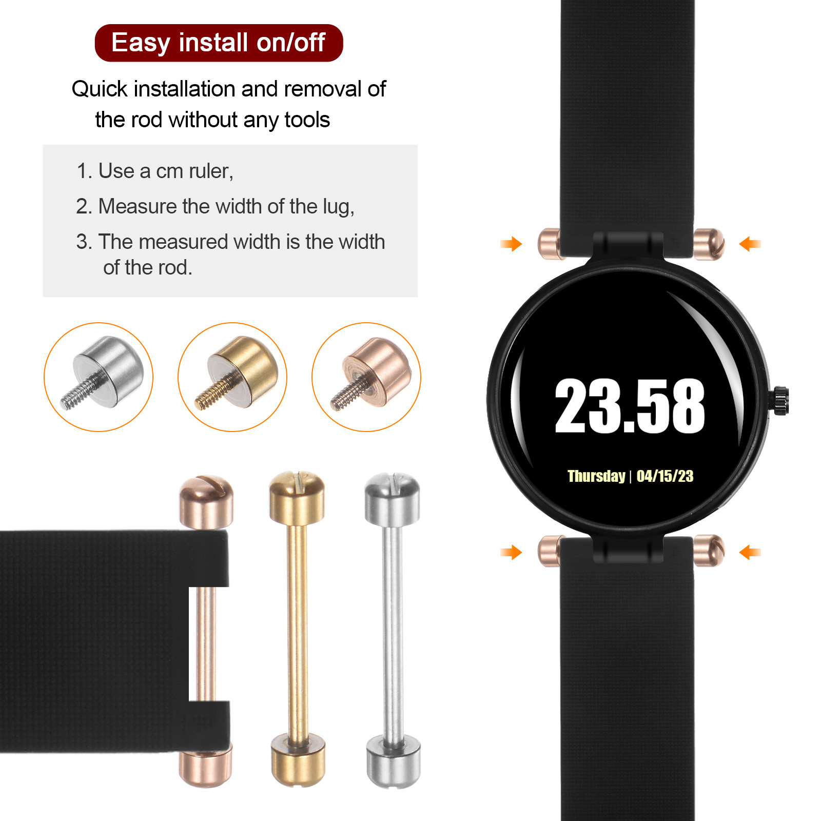 2pcs Watch Screw Tube Rod 22mm Stainless Steel Watch Strap Pins Silver