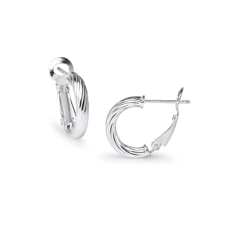 Twist Design Clutchless 3x15mm Hoop Earrings in Sterling Silver