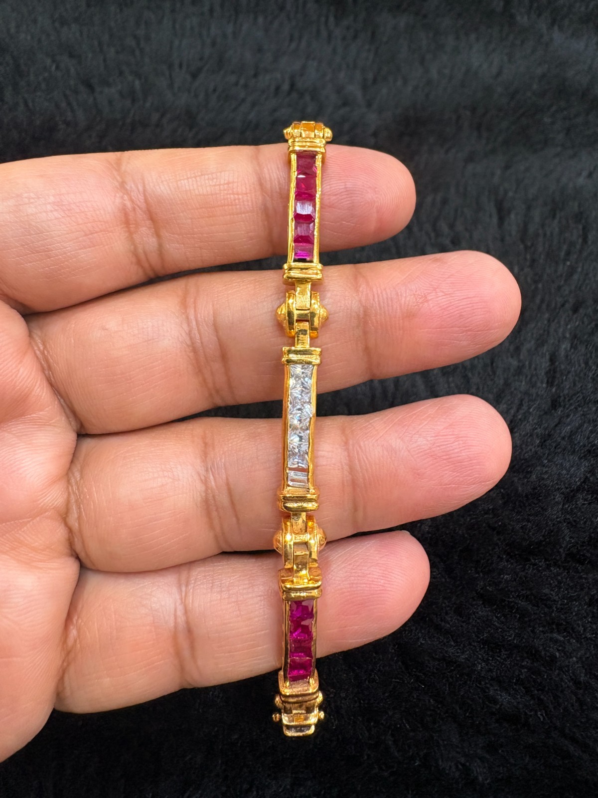 7.69Ct Princess Cut Simulated Ruby Unique Tennis Bracelet 14K Yellow Gold Plated