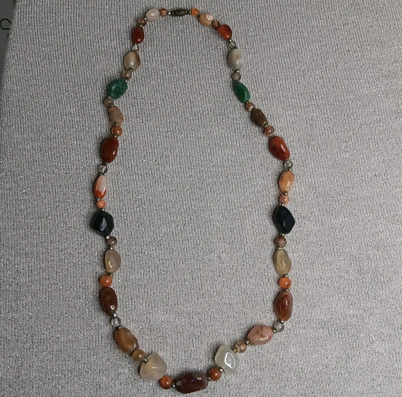 Vtg Natural Stone Beggars Necklace Boho Hippie Earthy Statement 24″ 93g