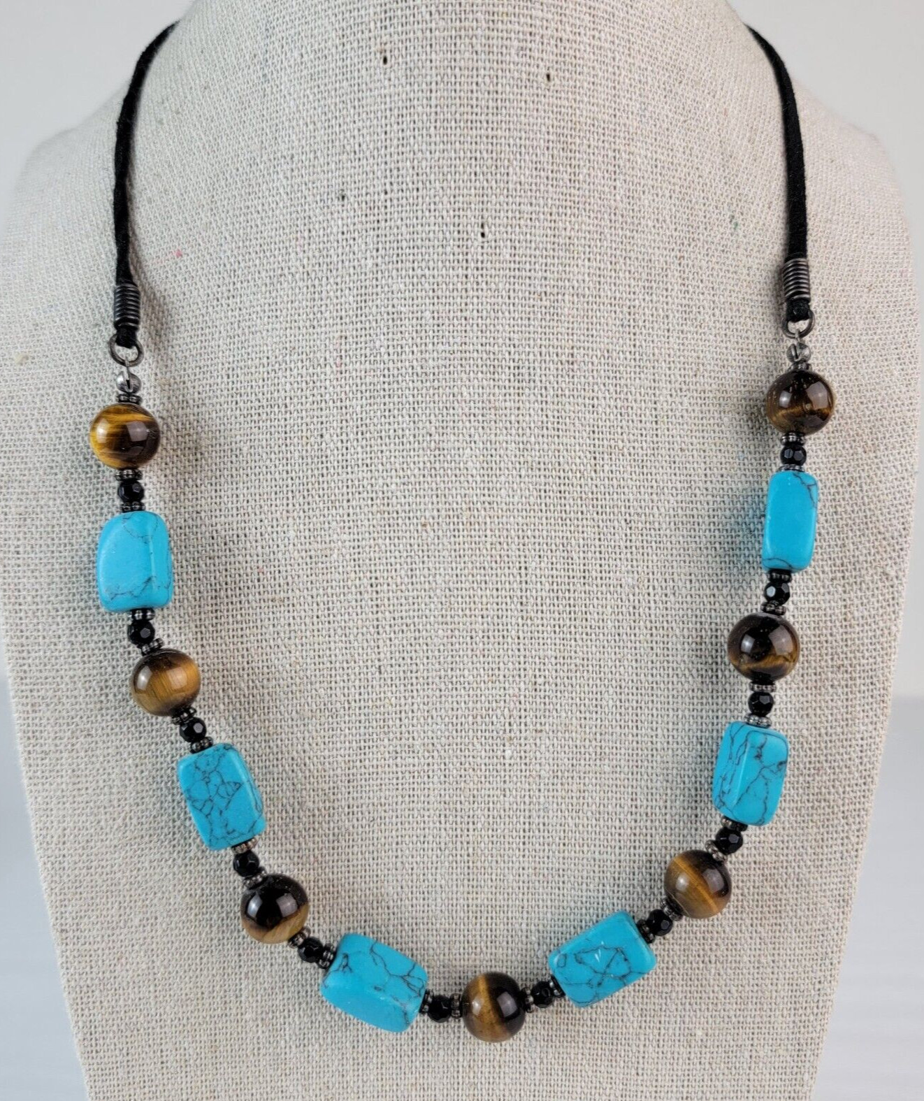 Lia Sophia Faux-Turquoise And Tiger’s Eye Beaded Necklace 20.5 In Lobster Clasp