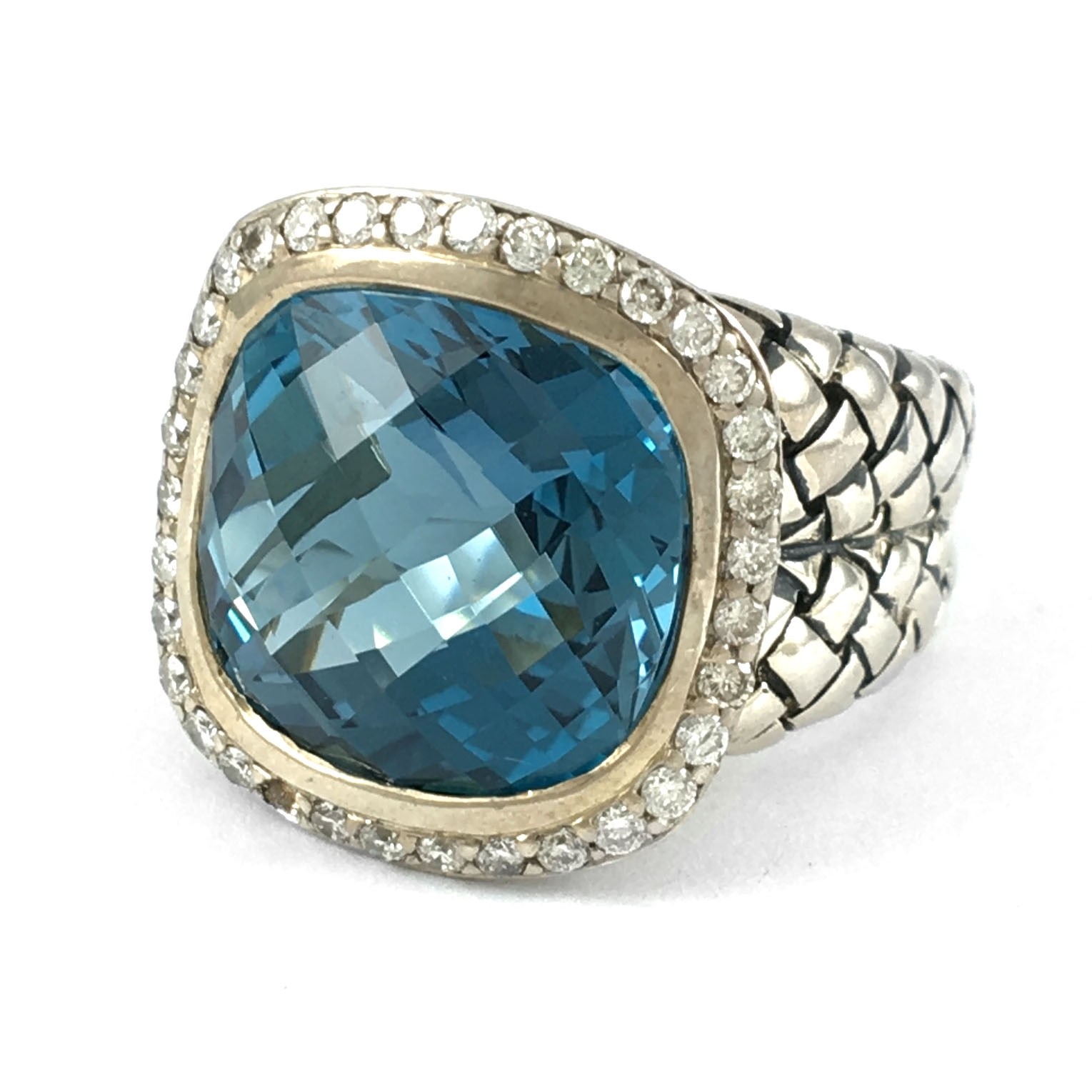 Scott Kay Sterling Silver Diamond & Blue Topaz Large Dome Ring