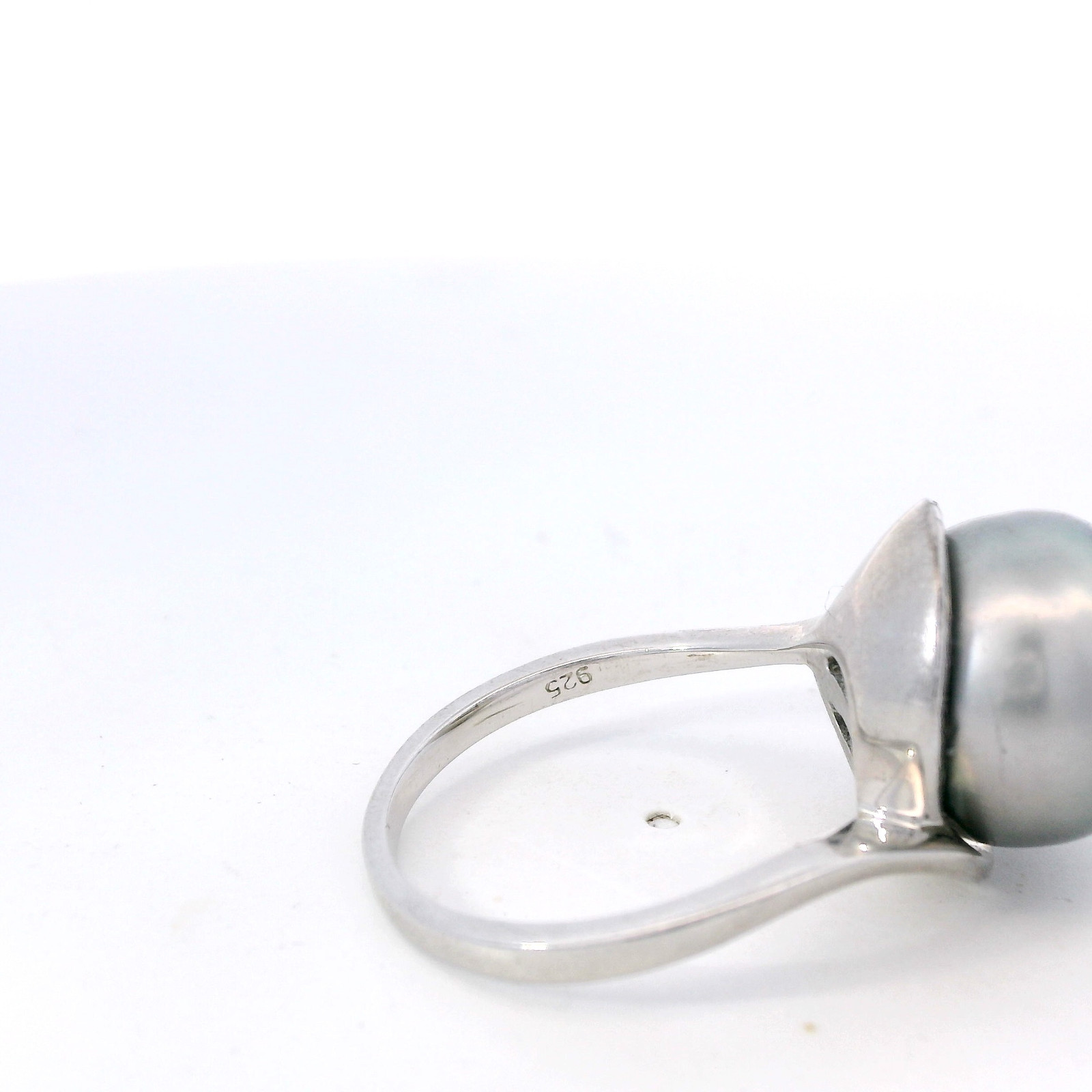 925 Sterling Silver 13.4mm Genuine Natural Tahitian Pearl Ring Size 9