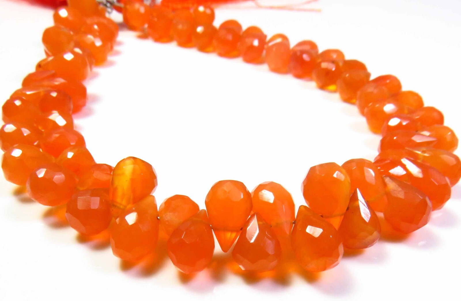 Orange Carnelian Gems Teardrop Micro Faceted Beads 8″Strand 6.5-8.5mm GV-3115